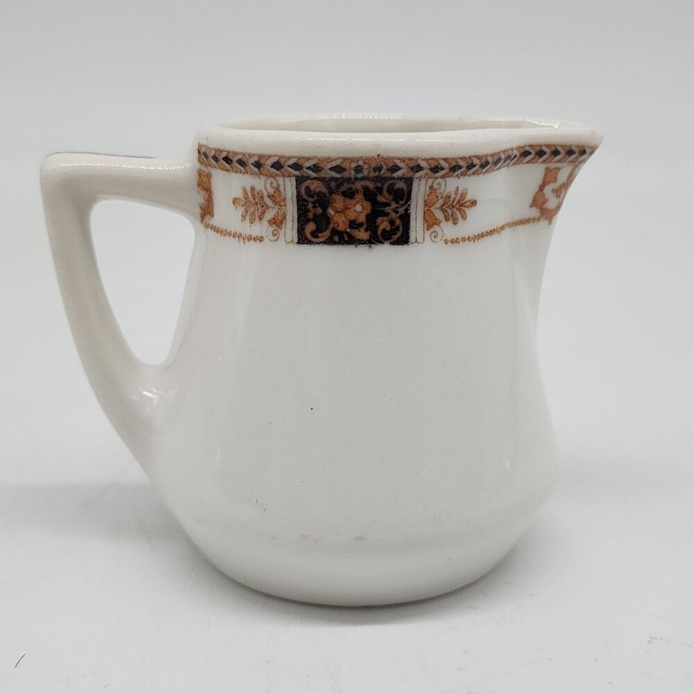 Vintage Syracuse Restaurant Ware Creamer Ornate Brown & Gold Trim 2.5"